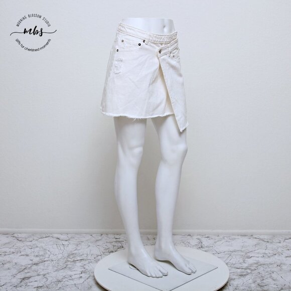NWT Etophe Studios Asymmetrical Distressed Mini Denim Skirt with Raw Hem - Picture 8 of 13